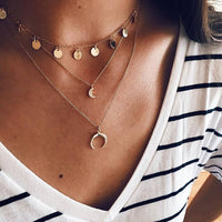 New Multilayer Crystal Moon Necklaces