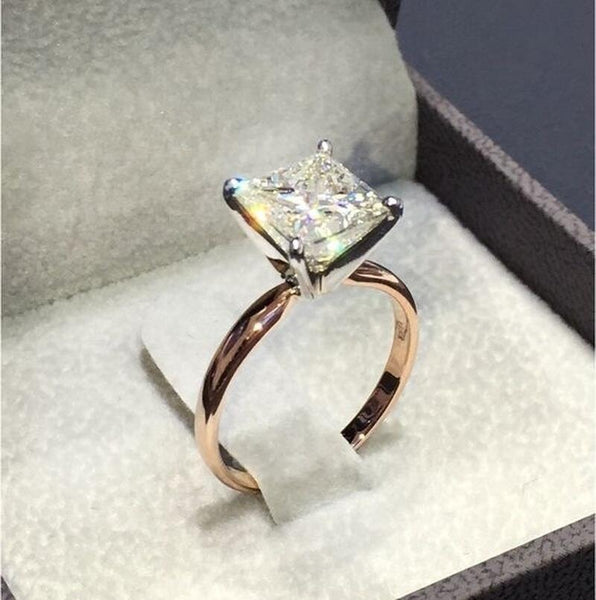 Classic Engagement Ring with Square Cutting CZ Prong Setting