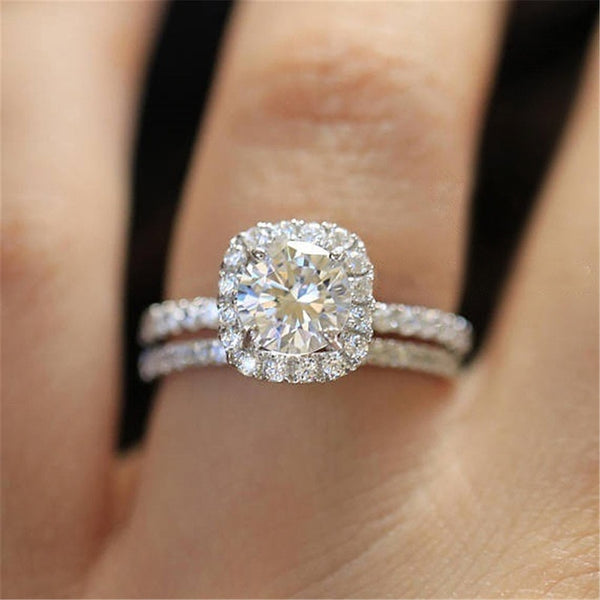 Wedding ring studded with shiny zircon crystals