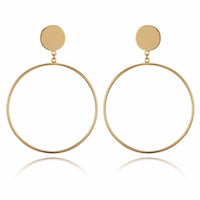 Simple Trendy Gold Silver Color Geometric Big Round Circle Earrings