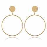 Simple Trendy Gold Silver Color Geometric Big Round Circle Earrings