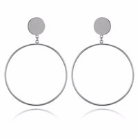 Simple Trendy Gold Silver Color Geometric Big Round Circle Earrings
