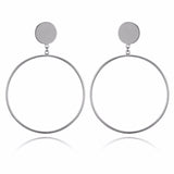 Simple Trendy Gold Silver Color Geometric Big Round Circle Earrings