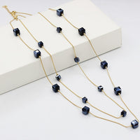 bohemian handmade jewelry blue flower large bead Stone necklace