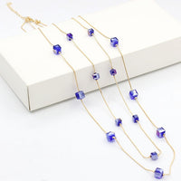bohemian handmade jewelry blue flower large bead Stone necklace