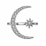 Moon-shaped ring studded with zircon crystals