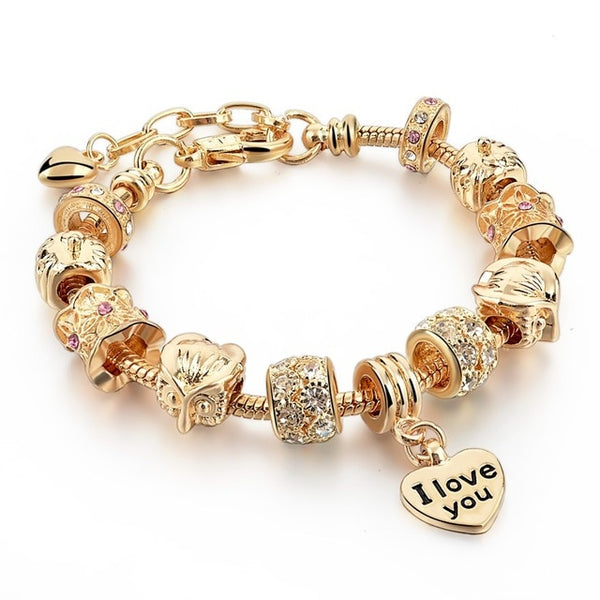 Luxury Crystal Heart Charm Bracelets & Bangles Gold Bracelets
