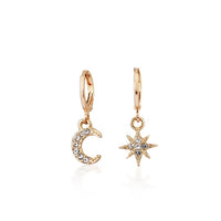 Asymmetric earrings of star and moon jewelry