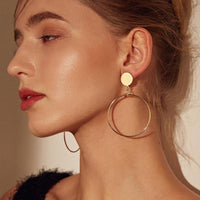 Simple Trendy Gold Silver Color Geometric Big Round Circle Earrings